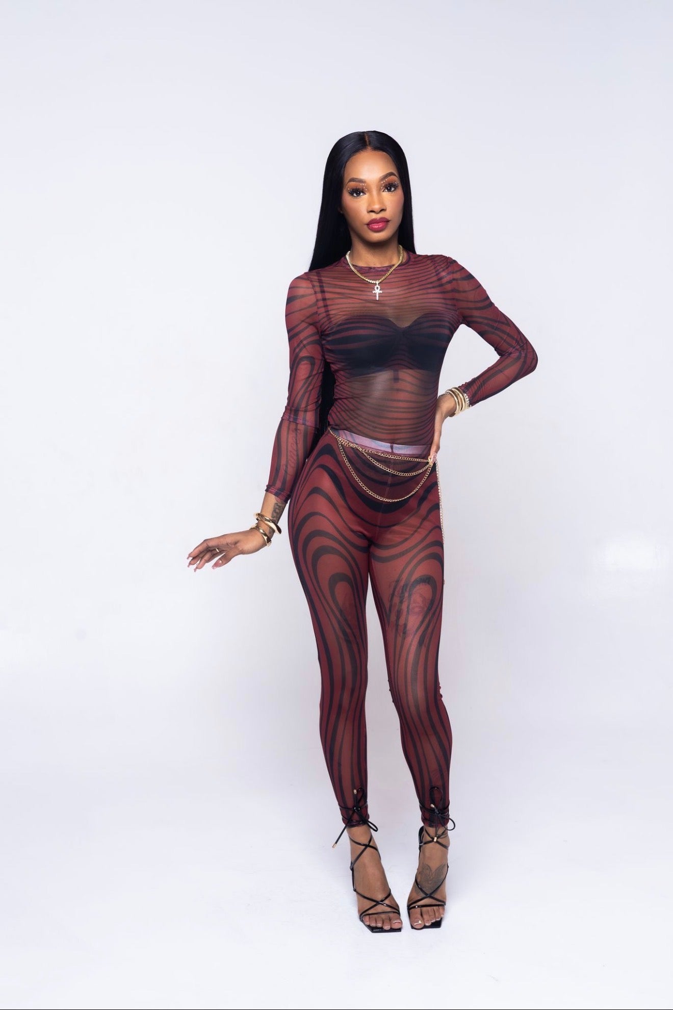 Zebra Two-piece Set (Burgundy)