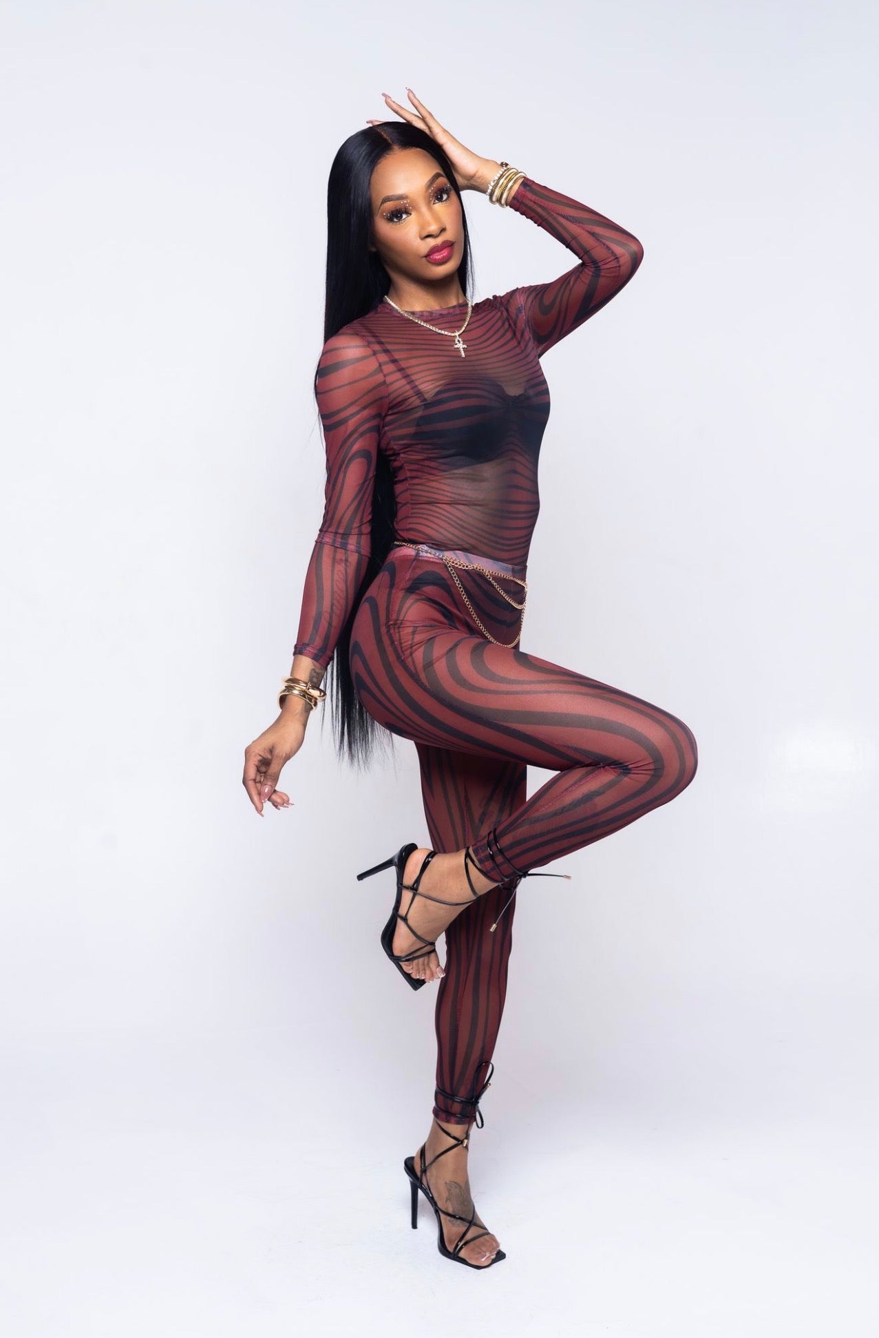Zebra Two-piece Set (Burgundy)